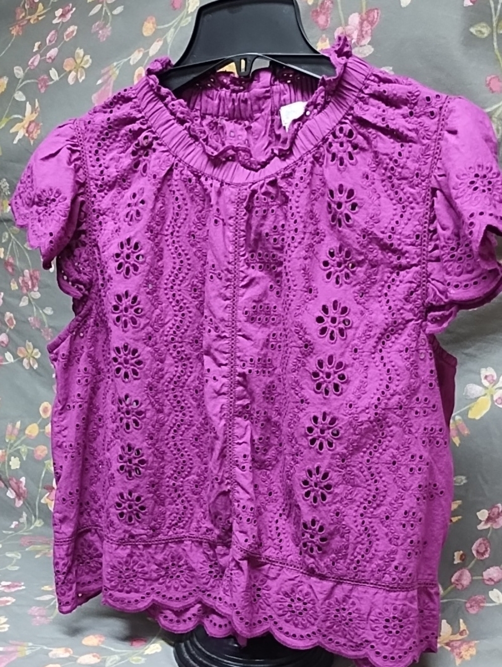 Women's Eyelet Ruffle Neck Blouse - Purple